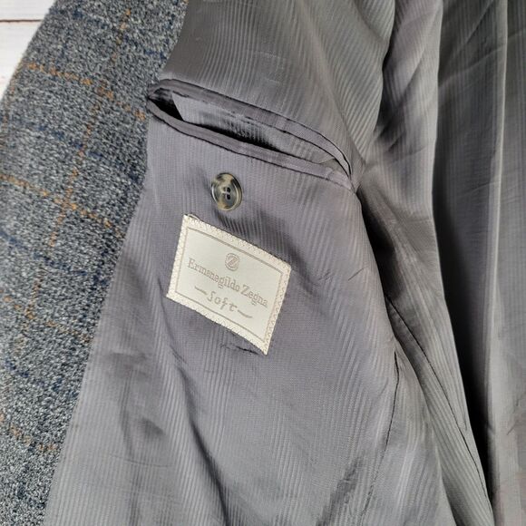 Ermenegildo Zegna Mens Size 44 L Blazer Switzerland Wool Windowpane Tweed VTG - Picture 12 of 16